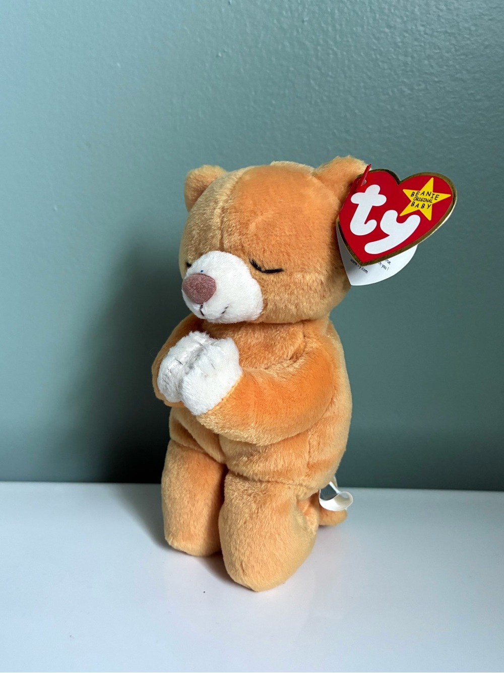 Ty Orange and White Praying Hope Bear Plush